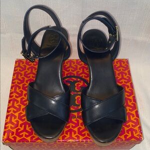 Tory Burch navy blue and Wedge Sandals